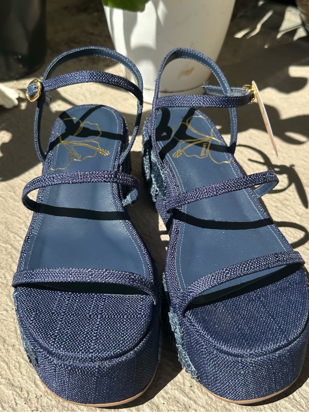 Larroude Navy Strappy Slingback Sandals - Picture 3 of 7